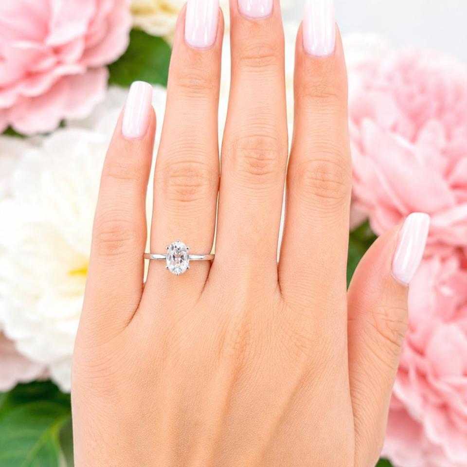 Oval-Cut Lab White Sapphire Engagement Ring • 8x6mm—10x8mm, Sterling Silver, 6-Prong