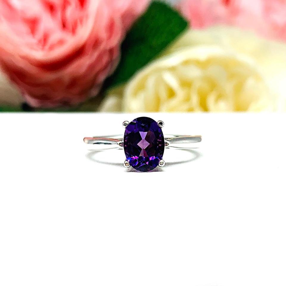 Oval-Cut African Amethyst Solitaire Ring • 7x5mm—9x7mm, Sterling Silver