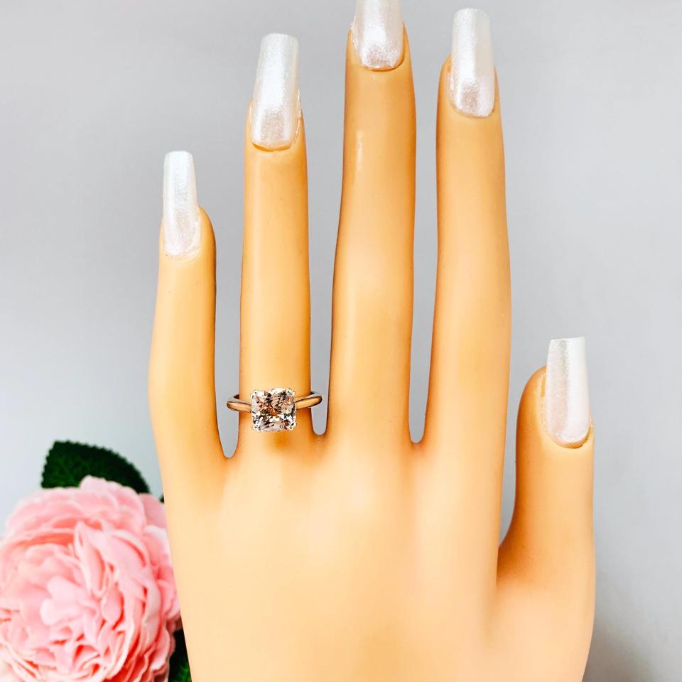Cushion-Cut Peach Morganite Ring • 8mm, Sterling Silver, Size 5.25