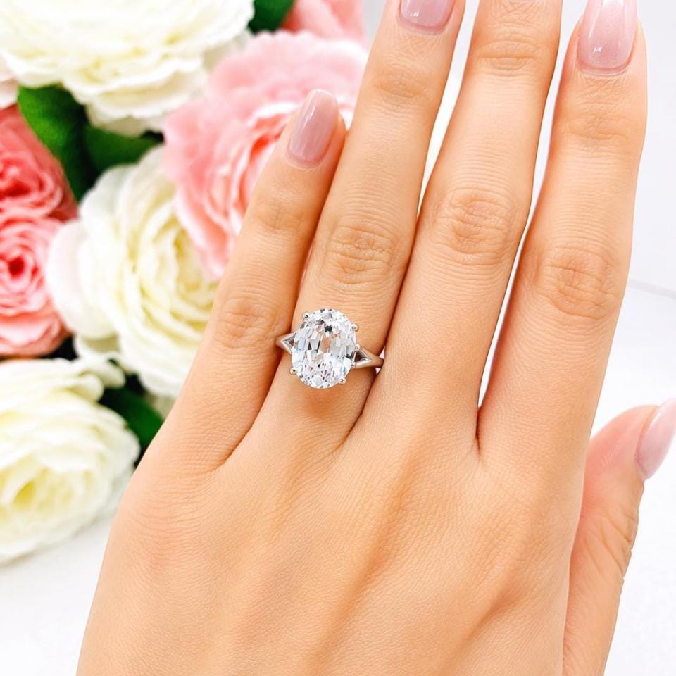 Oval-Cut Lab White Sapphire Solitaire Ring • 10x8mm, 12x10mm, Sterling Silver