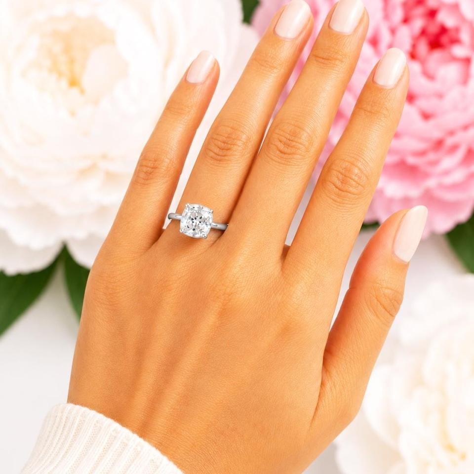 Cushion-Cut Lab White Sapphire Bezel Engagement Ring • 8mm, 9mm, Sterling Silver