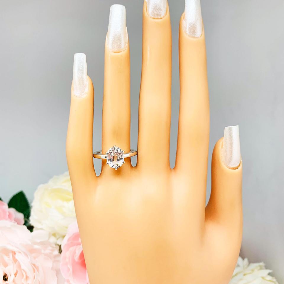 Oval-Cut Lab White Sapphire Engagement Ring • 8x6mm—10x8mm, Sterling Silver, 6-Prong