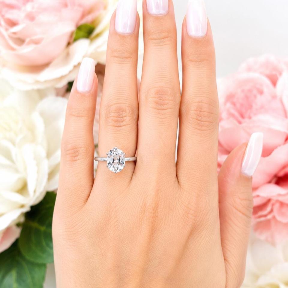 Oval-Cut Lab White Sapphire Engagement Ring • 8x6mm—10x8mm, Sterling Silver, 6-Prong