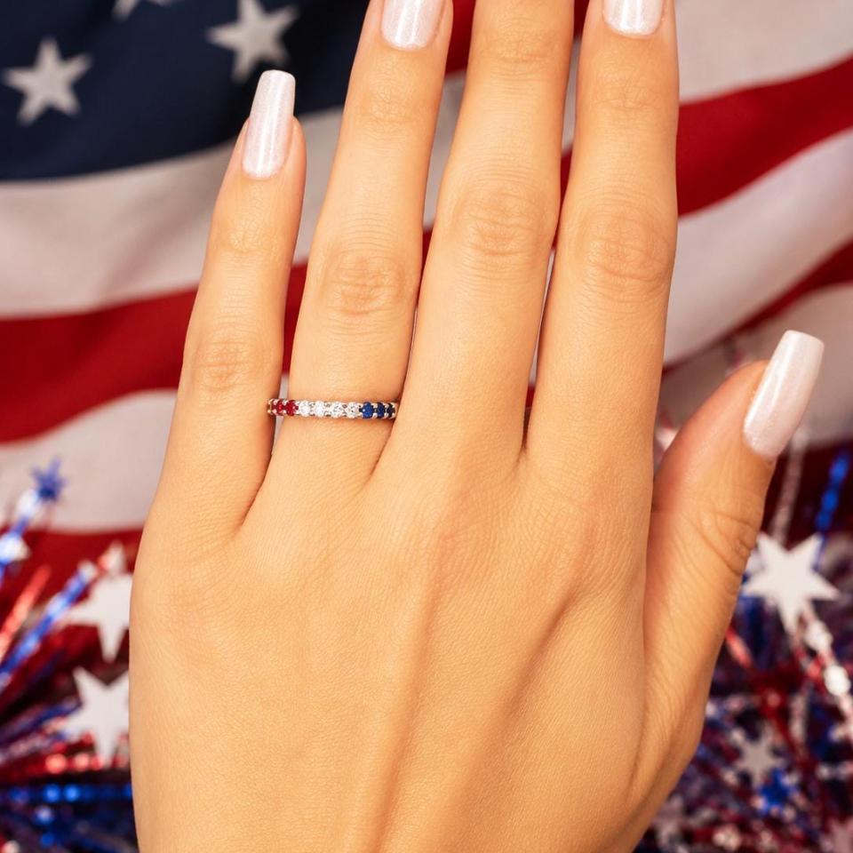 Patriotic Lab Sapphire & Ruby Band • 2.5mm Round, Fourth of July Ring, Sterling Silver