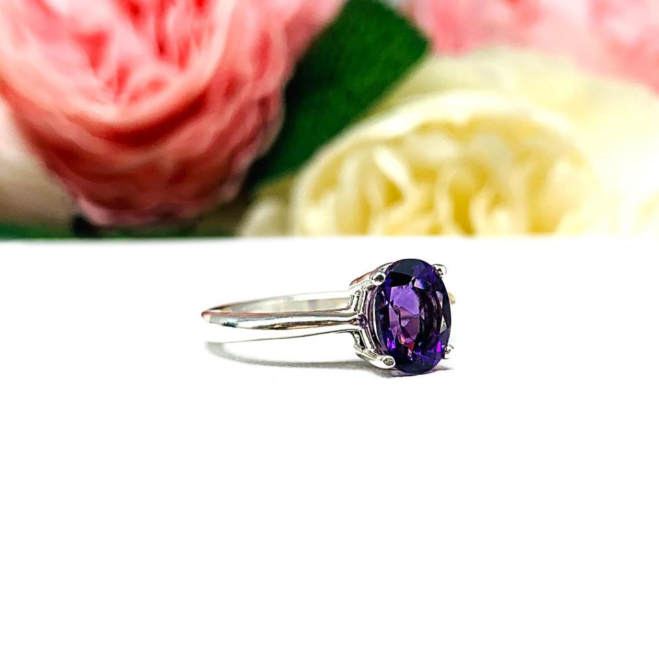 Oval-Cut African Amethyst Solitaire Ring • 7x5mm—9x7mm, Sterling Silver