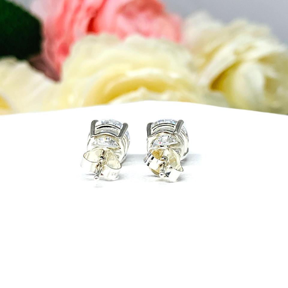 Round-Cut CZ Stud Earrings • 8mm, Sterling Silver