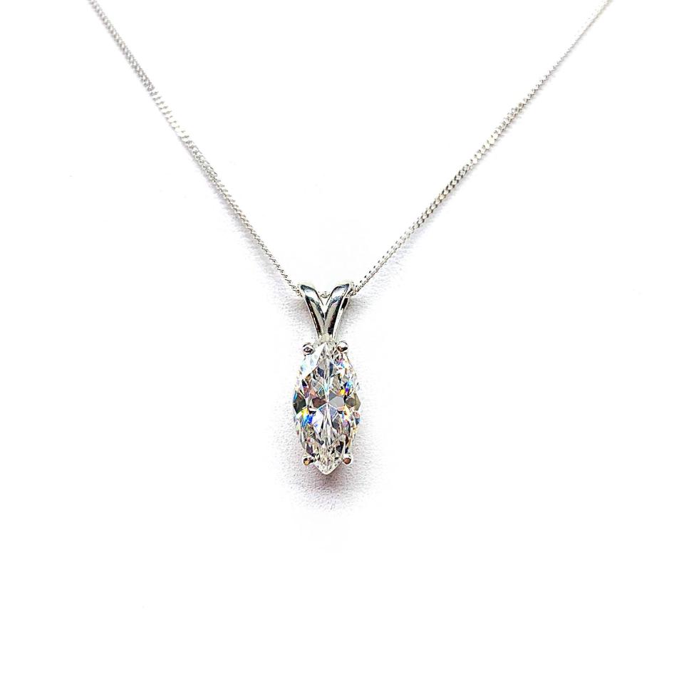 Marquise-Cut CZ Pendant or Necklace • 14x7mm, Sterling Silver
