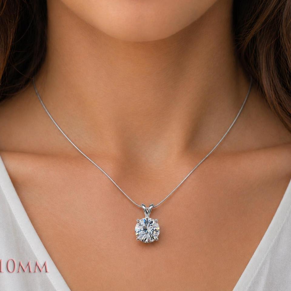 Round Brilliant Cut Lab White Sapphire Pendant or Necklace • 9mm,  Sterling Silver