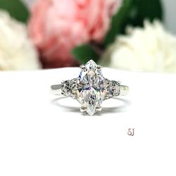 Marquise Round Accents Cubic Zirconia Engagement Ring