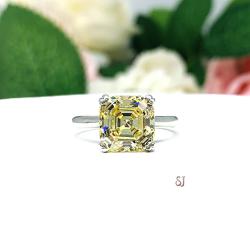 Canary Yellow Asscher 9mm Cubic Zirconia Engagement Ring