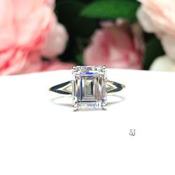 Emerald Cubic Zirconia 10x8mm Engagement Lower Profile Ring