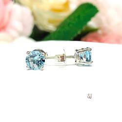 Round Genuine Sky Blue Topaz March Birthstone Alternative Basket Stud Earrings