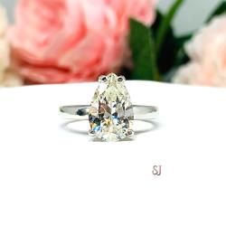 Pear Near Colorless 12x8mm Cubic Zirconia Wide Band Engagement Ring