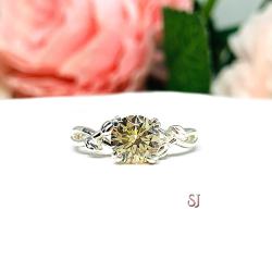 Round Light Yellow Cubic Zirconia Leaf Design Engagement Ring SIZE 6.5 FINAL SALE