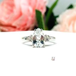 Natural White Topaz Pear Round Accents Engagement Ring