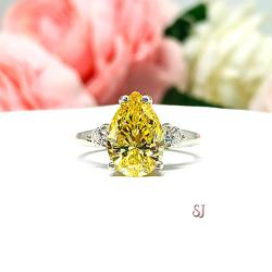 Canary Pear CZ Round Accents Engagement Ring