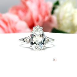 White Topaz Pear Sterling Silver Ring 12x8mm Size 7 CLEARANCE