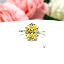 Canary Yellow Oval CZ Engagement Ring 6 Prong