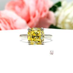 Canary Yellow Cushion CZ Split Prong Engagement Ring