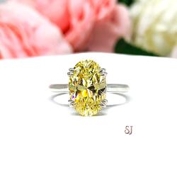Canary Yellow Oval CZ Engagement Ring 12x8mm 3.5 Carats Split Prong