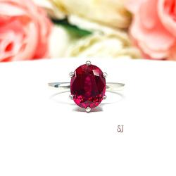 Lab Created Ruby Oval Six Prong Ring Sterling Silver