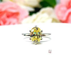 Canary Yellow Oval CZ Engagement Ring 8x6mm 1.25 Carats 6 Prong