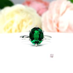 Lab Created Emerald Oval 6 Prong Ring - Sterling Silver