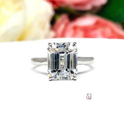 Elongated Asscher CZ Engagement Ring Size 6.5 – 10x8mm, Sterling Silver