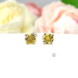 Round Genuine Golden Citrine Stud Earrings November Birthstone