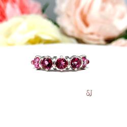 Mystic Pink Topaz Five Stone Sterling Silver Ring Natural 4mm Round October Birthstone Alternative SIZE 7  FINAL SALE