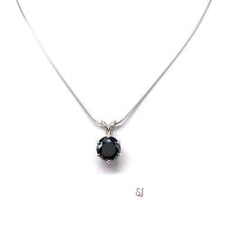 Black Moissanite Pendant Necklace - Round suthentic moissanite - Sterling silver 6 prong setting - Sterling silver chain