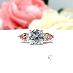 Round CZ Pear Swarovski Morganite Pink CZ Engagement Ring