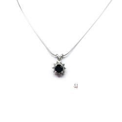 Black Moissanite Halo Pendant Necklace - Round authentic moissanites - Sterling silver setting - Sterling silver chain