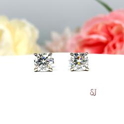 Cushion Moissanite Gold Stud Earrings -  Authentic moissanite - Solid gold settings - FREE 3RD DAY UPS