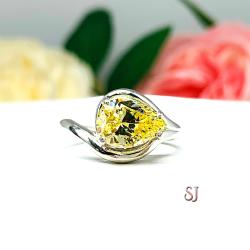 Canary Yellow Pear Cubic Zirconia Engagement Ring