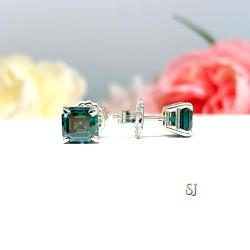 Emerald Green Moissanite Stud Earrings - 6mm (2.5 cts total) authentic moissanites - Sterling silver or Gold
