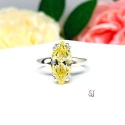 Marquise Canary Yellow CZ Engagement Ring Double Prong Sterling Silver