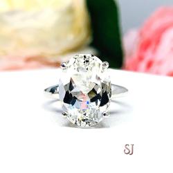 Natural White Topaz Oval Solitaire Ring - Sterling silver statement setting