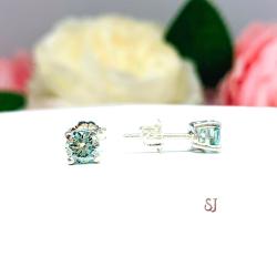 Round Blue Moissanite Stud Earrings - Authentic moissanites - Sterling silver or gold settings