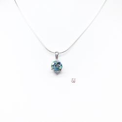 Blue Moissanite Martini Basket Pendant Necklace - Round authentic moissanites - Sterling silver setting - Sterling silver chain