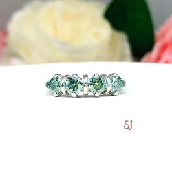 Round Sea foam Green Moissanite 4 Stone Ring - Authentic moissanites - Sterling silver setting