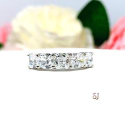 Cushion CZ Five Stone Ring 5mm Cubic Zirconia Sterling Silver SIZE 6