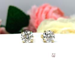 Round Moissanite 14k Gold Stud Earrings - Authentic moissanites - Heavy gold settings - FREE 3RD DAY UPS