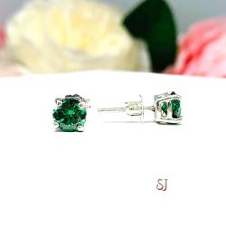 Emerald Green Moissanite Stud Earrings - Authentic round moissanite - Sterling silver settings