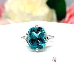 Paraiba Blue Teal Nanocrystal Nanogem Cushion Ring Size 6