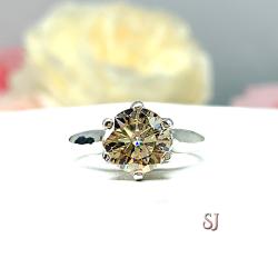 Light Champagne Moissanite Engagement Ring -Round several stone sizes -Authentic stones - Sterling silver 6 prong trellis setting
