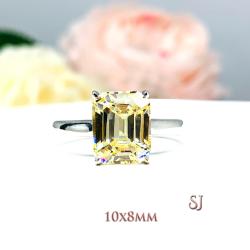Light Yellow Emerald Cut CZ Engagement Ring Size 5