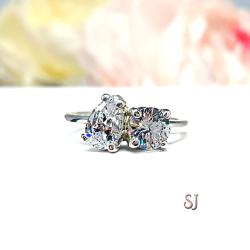 Round Pear CZ 2 Stone Engagement Ring Toi Et Moi You and Me