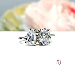 Pear Oval CZ 2 Stone Engagement Ring Toi Et Moi You and Me
