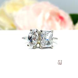 Marquise Radiant CZ 2 Stone Engagement Ring Toi Et Moi You and Me